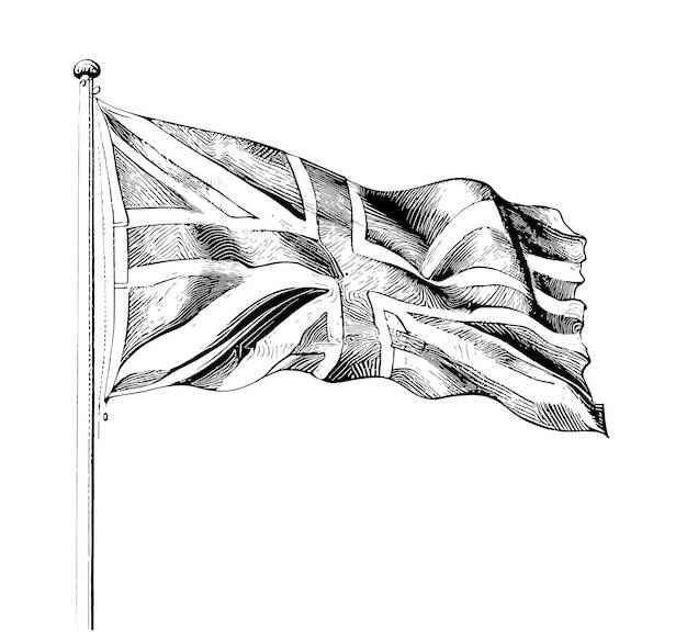 Абстрактный эскиз британского флага, нарисованный вручную, выгравирован в стиле векторной иллюстрации
