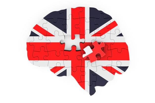 Британский флаг, нарисованный на мозгу из пазлов