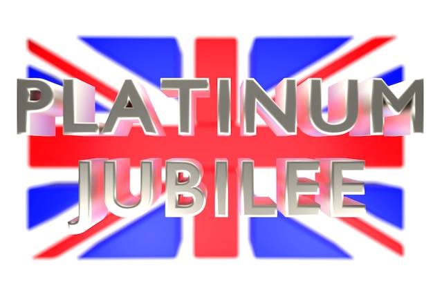 Юбилей королевы, британский платиновый юбилей королевы елизаветы ii, нарисованный флаг великобритании и надпись