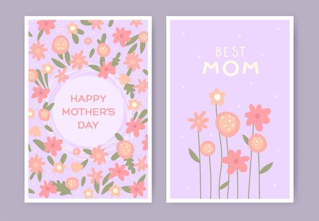 Поздравительная открытка с днем матери, нарисованная вручную, с весенними цветами
