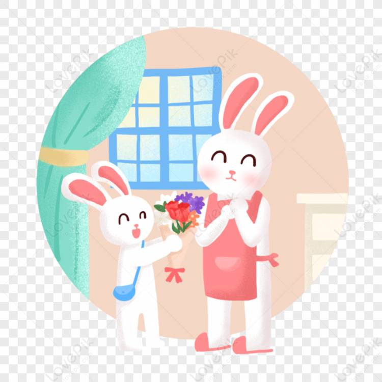 Рука нарисованные День матери Кролик для отправки цветов благословение матери изображение_Фото номер