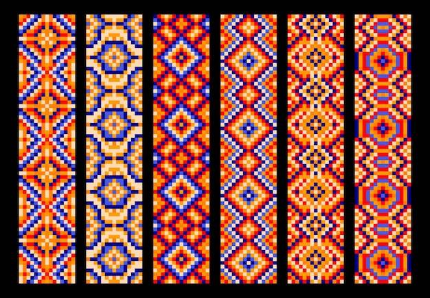 Этнические мексиканские пиксельные узоры или мозаичный орнамент