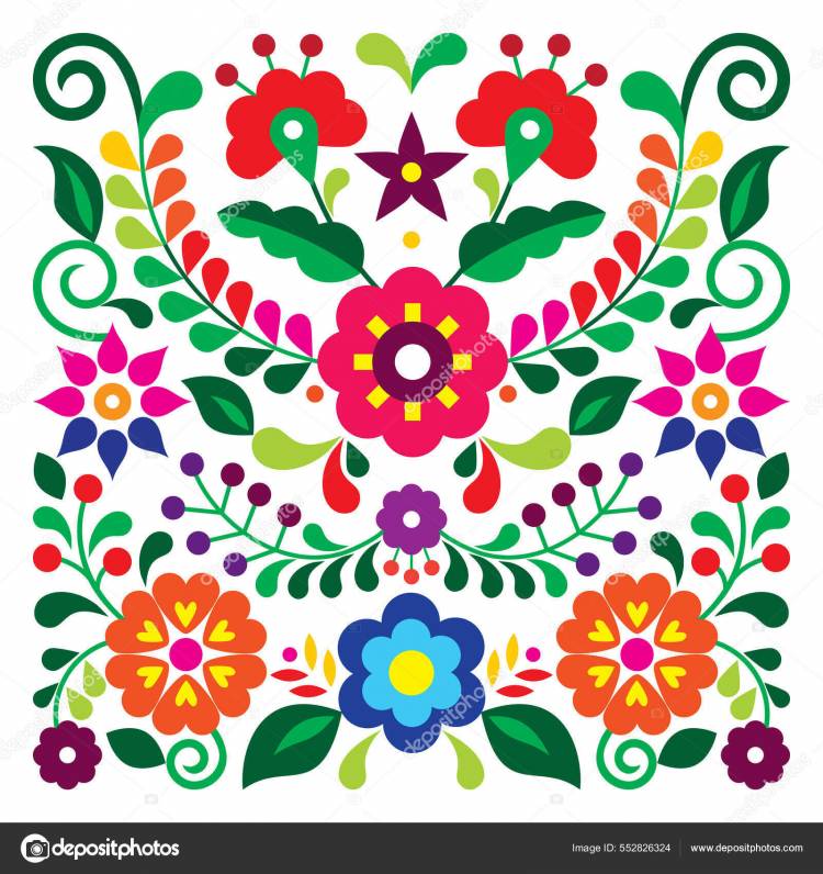 Мексиканский Стиль Народного Искусства Векторная Цветочная Открытка Квадратный Дизайн Ретро Векторное изображение ©RedKoala