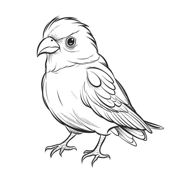 Нарисованная рукой иллюстрация контура птицы милая птица для детей раскраска черно-белая