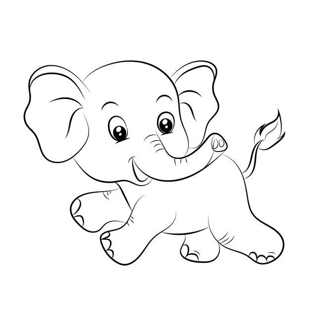 Страница раскраски слона для детей нарисованная рукой иллюстрация контура слона