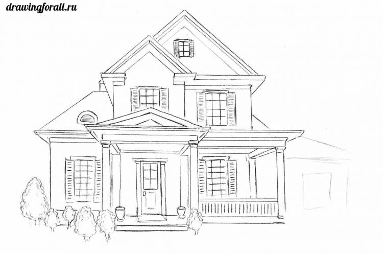 Как рисовать поэтапно карандашом красивый дом