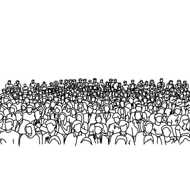 Толпа людей, стоящих векторная иллюстрация эскиз doodle рука нарисована черными линиями