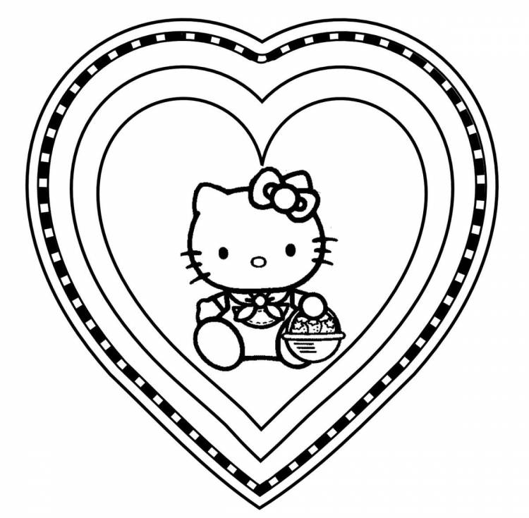 Котик с сердечком раскраска