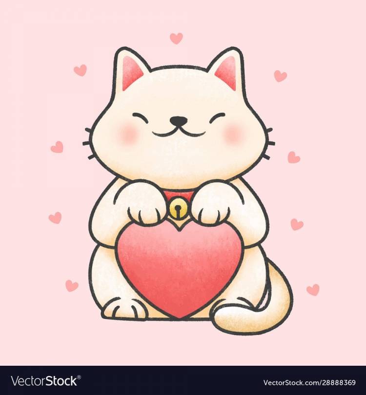 Милый нарисованный котик с сердечком