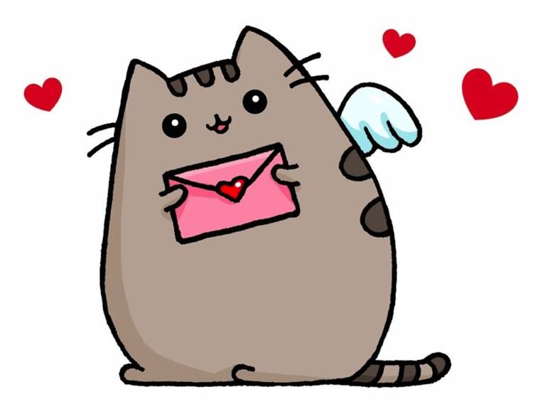 Котик с сердечком рисунок для срисовки