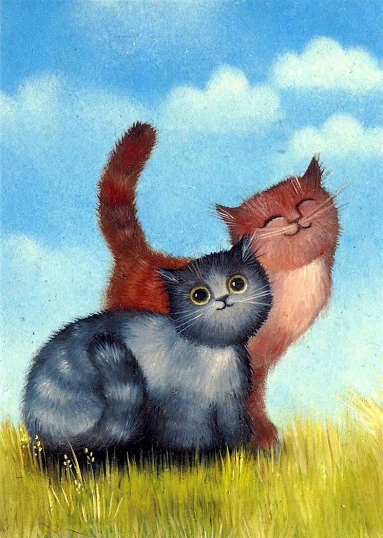 Два котика рисунок