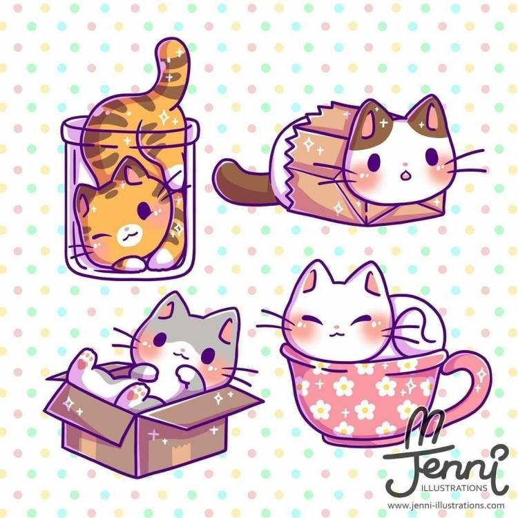 Маленькие милые рисунки котики