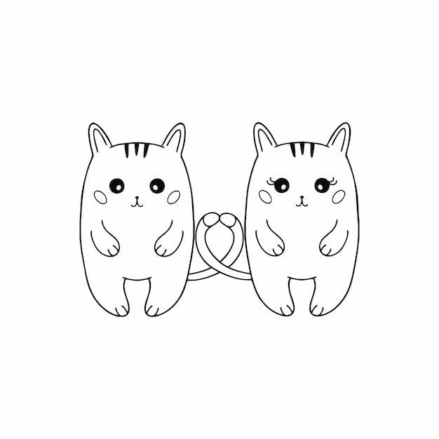 Два любящих котенка нарисованы в стиле каракули