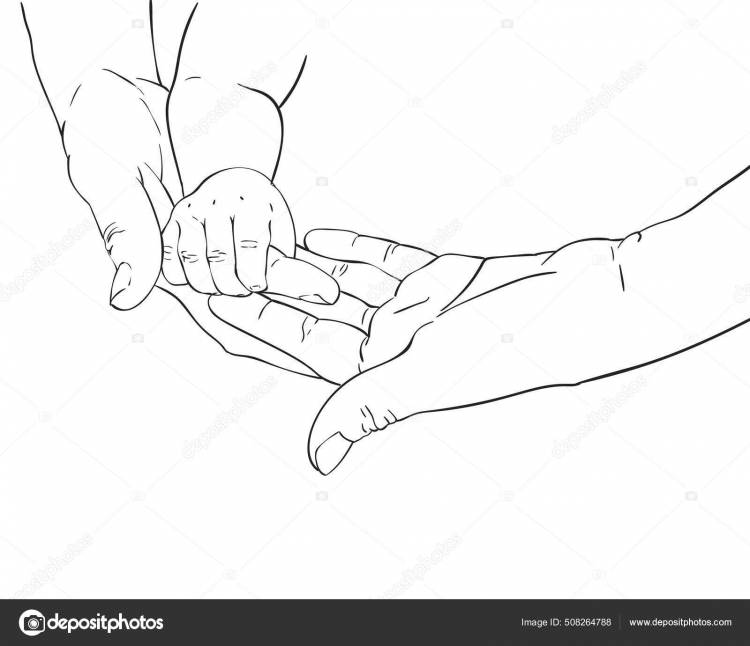 Линия Рисунок Малыша Крошечные Руки Держа Материнский Палец Счастливая Концепция Векторное изображение ©OlgaTropinina