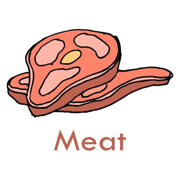Нарисованный вручную кусок мяса, ветчина, мясное ассорти