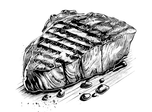 Кусок жареного мяса, нарисованный вручную эскиз концепция ресторанного бизнеса векторная иллюстрация