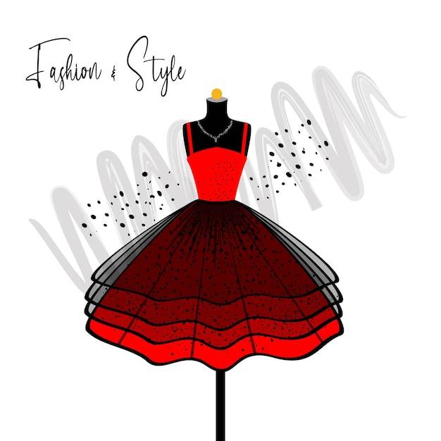 Красивое красное платье на манекене модная иллюстрация