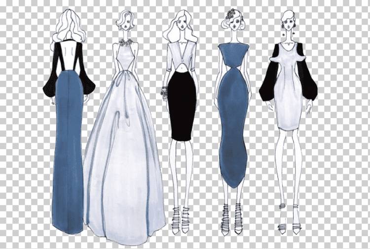 Мода Иллюстрация Дизайн одежды Иллюстрация, рукопись дизайн женского платья, синий, праздники, женские аксессуары png