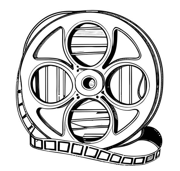 Старая винтажная кинолента, нарисованная вручную эскиз векторной иллюстрации