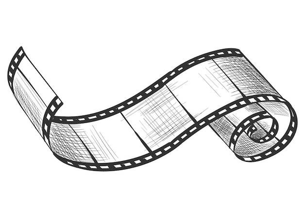 Кинолента пустая кинолента с тенью для проекционного кино и дизайна кино векторный монохромный элемент изолирован на белом фоне