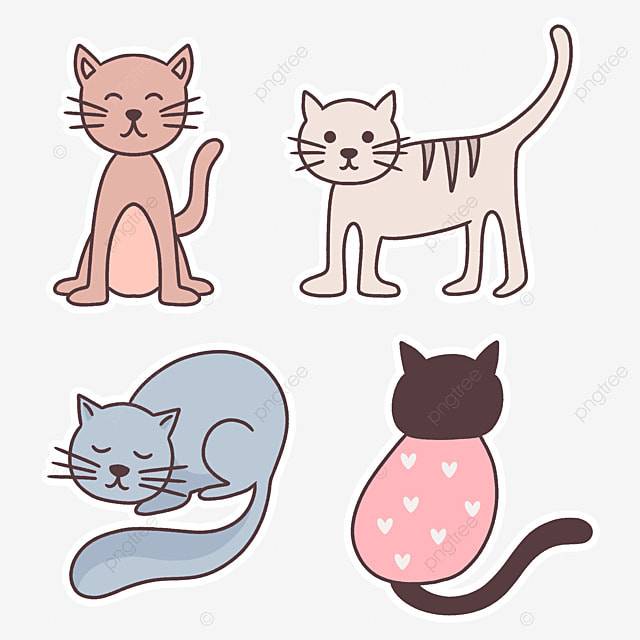 Нарисованный рукой набор стикеров иллюстрации милых кошек бесплатная печать PNG , коты, животное в лицо, животное иллюстрация PNG картинки и пнг PSD рисунок для бесплатной загрузки
