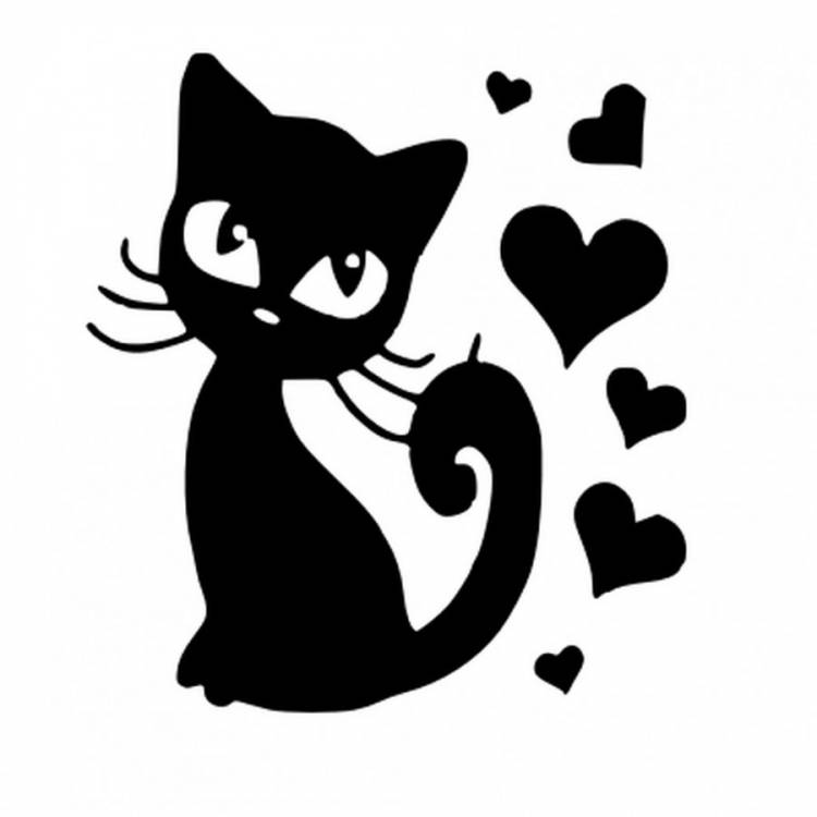 Кошечка черно белый рисунок
