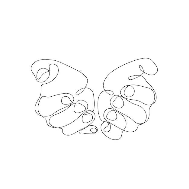 Однолинейные нарисованные жесты рук минималистичный знак человеческих молящихся рук