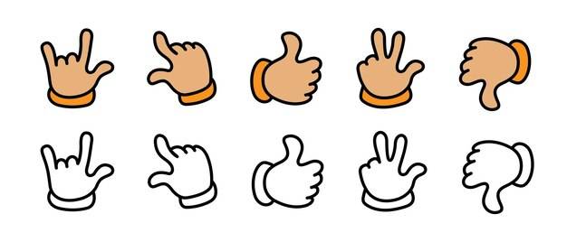 Набор жестов мультяшные руки иллюстрация рук, показывающих разные жесты
