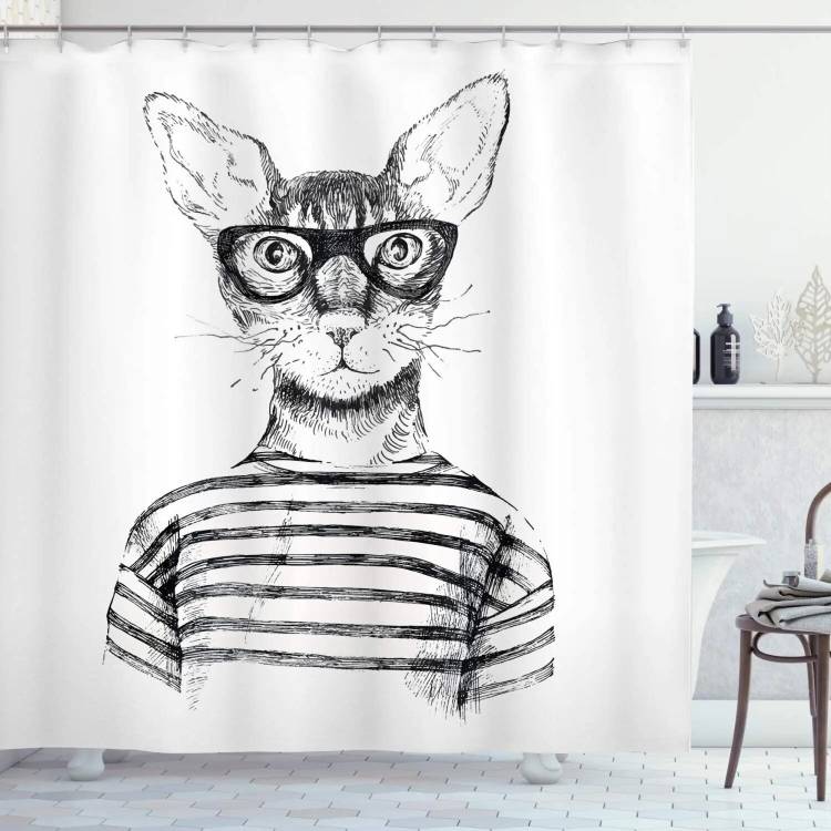 Занавеска для душа в виде серо-белого кота, нарисованная вручную, хипстерская модная городская занавеска для ванной с рисунком кота нового возраста