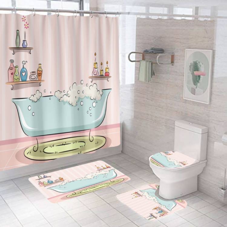 купальный девушка Водонепроницаемый душ Шторы с нарисованными куклами из мультфильмов животного Ванная комната Шторы s комплект с Нескользящие Коврики для туалета крышка коврик для ванной