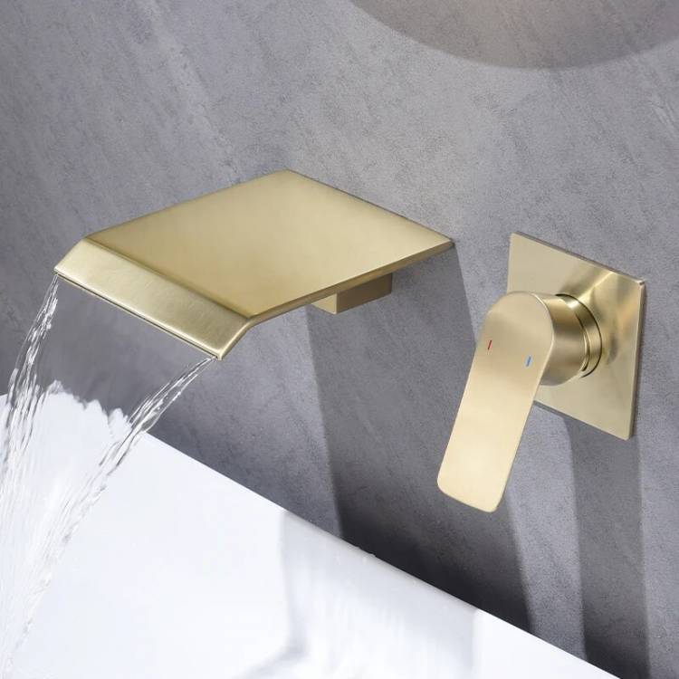 Нарисованный Золотой водопад, смеситель для ванны в стену, модель для горячего и холодного душа, скрытый цилиндрический настенный смеситель