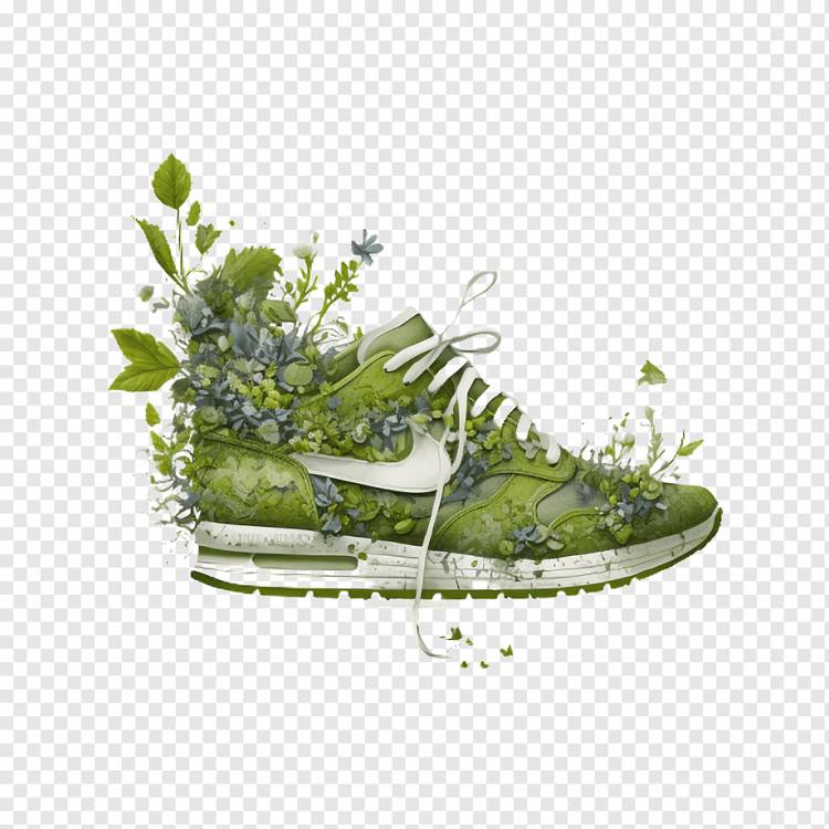 мультфильм кроссовки nike зеленые листья, png