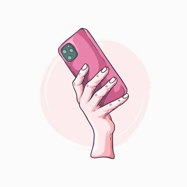 Рука нарисованная рукой, держащая смартфон
