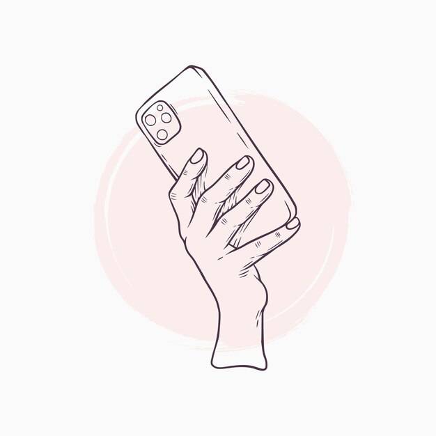 Рука нарисована рукой, держащей смартфон в стиле арт-линии