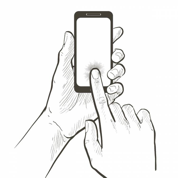 Рука держит телефон рисунок