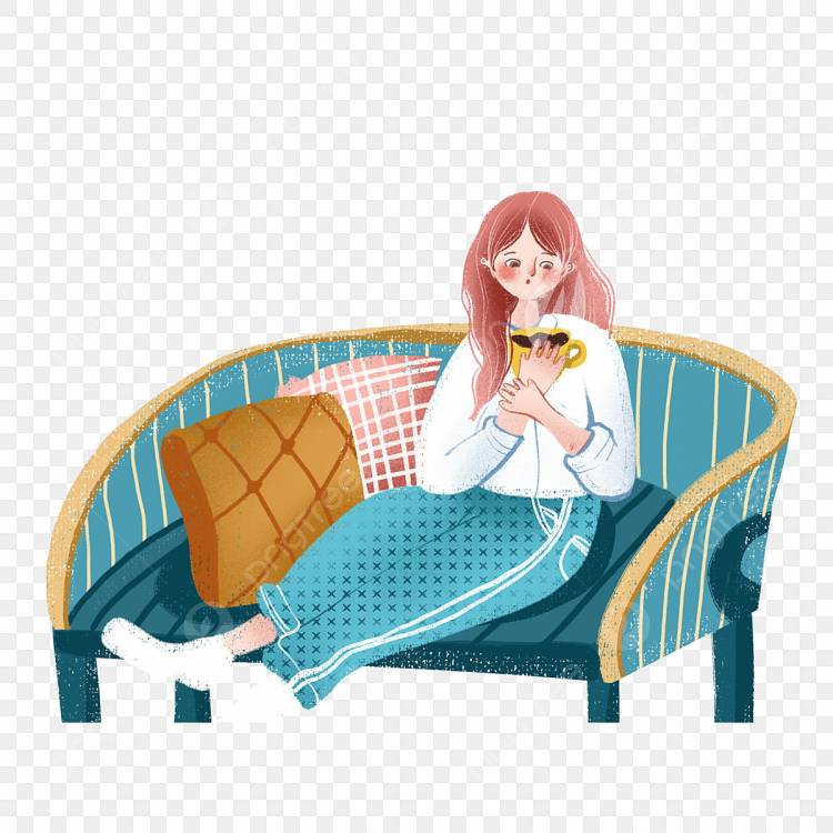 Девушка нарисованная рукой сидя на кресле играя мобильный телефон с коммерчески элементами PNG , Рисованной, диван, Дизайн сцены PNG картинки и пнг PSD рисунок для бесплатной загрузки