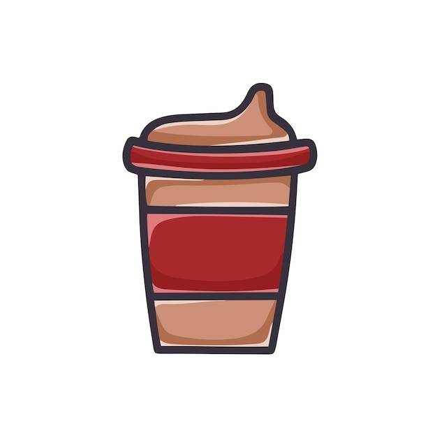 Кофе на вынос мультяшный клипарт одноразовый стакан с напитком, нарисованный вручную изолированной векторной иллюстрацией