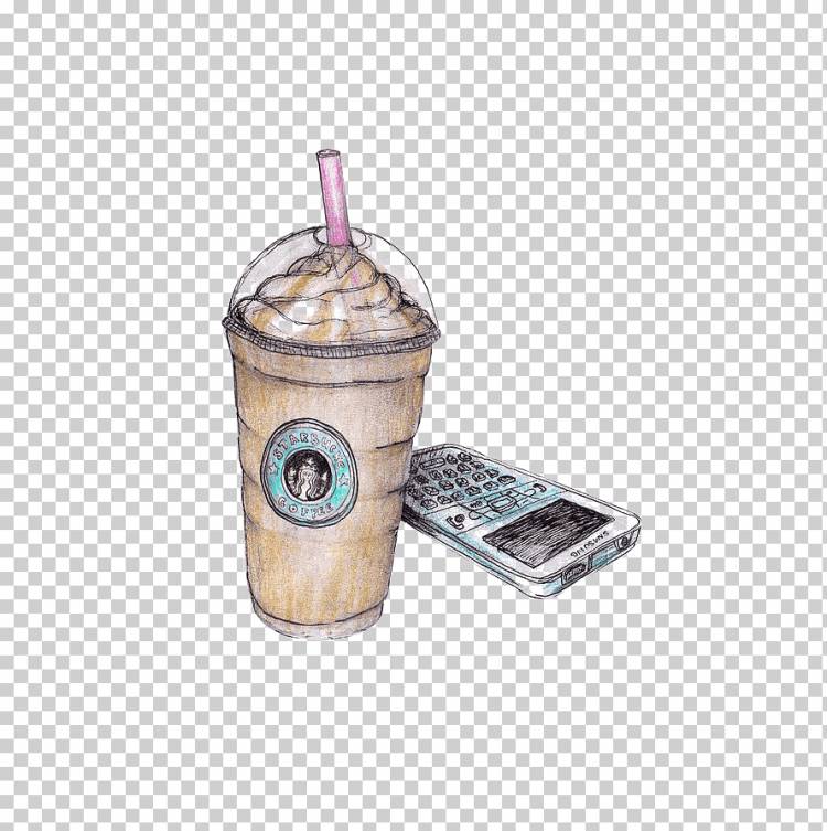 встряхнуть чашку и телефон иллюстрации, кофе латте молочный коктейль Starbucks рисунок, Starbucks, крышка, живопись, бренды png
