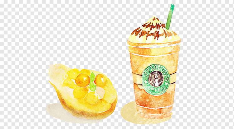 Коктейль из мороженого, коктейль Starbucks, ручная роспись Starbucks, Акварельная живопись, нарисованная, еда png
