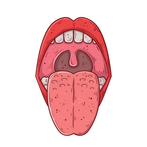 Открытый человеческий рот с высунутым языком, нарисованный вручную, простая векторная иллюстрация