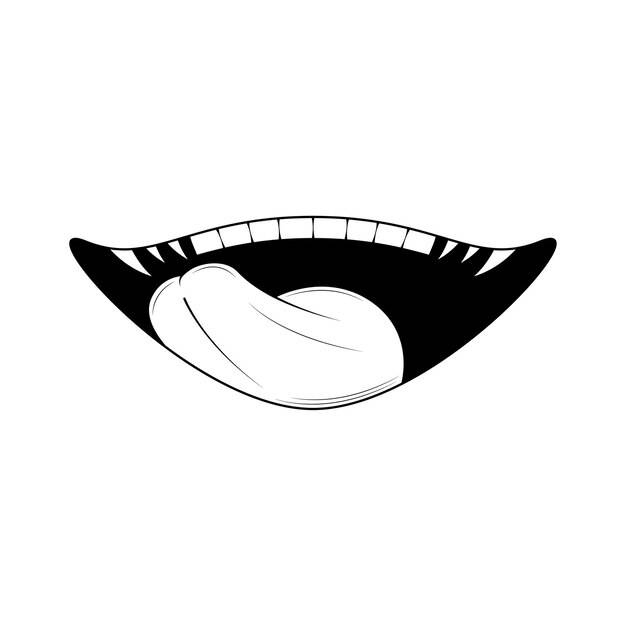 Абстрактная черная простая линия людей человеческая улыбка открытый рот с зубами каракули наброски элемент вектора