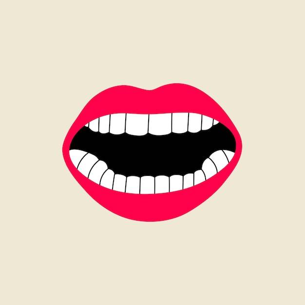 Открытый женский рот с зубами в современном плоском стиле ручная рисованная векторная иллюстрация губ с открытым ртом