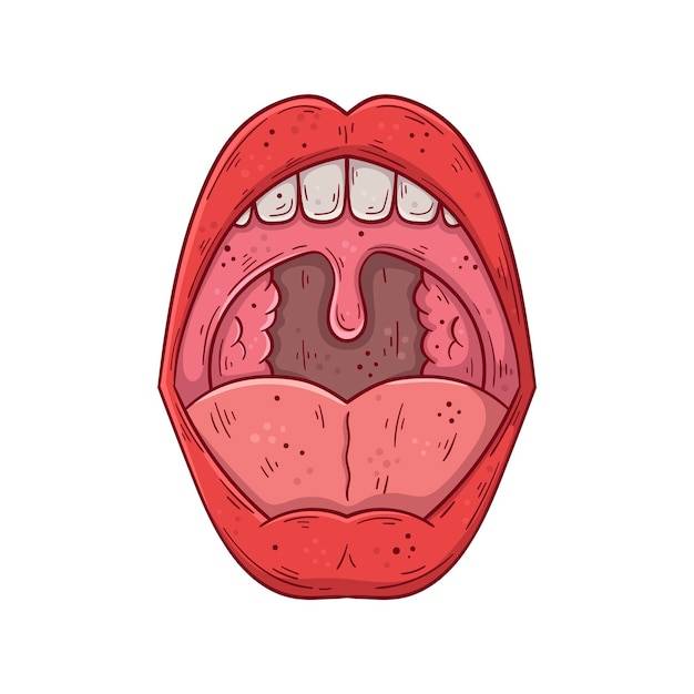 Мультфильм с открытым ртом человека, нарисованный вручную, простая векторная иллюстрация