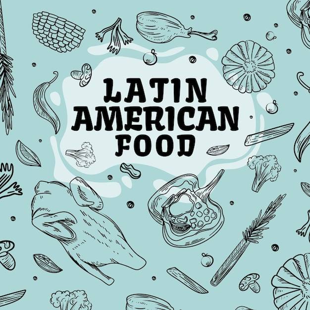 Вкусное меню, нарисованное вручную реалистичной иллюстрацией дизайна из латинской америки