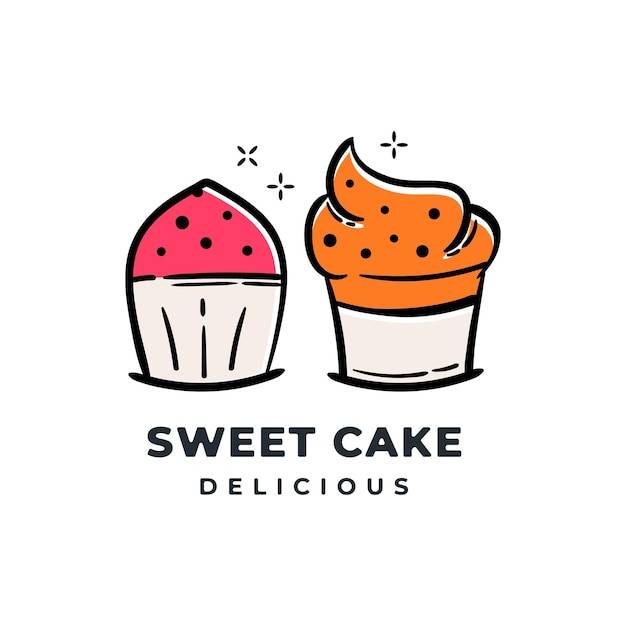 Чашка торта сладкая вкусная нарисованная вручную иконка логотипа каракули векторная иллюстрация