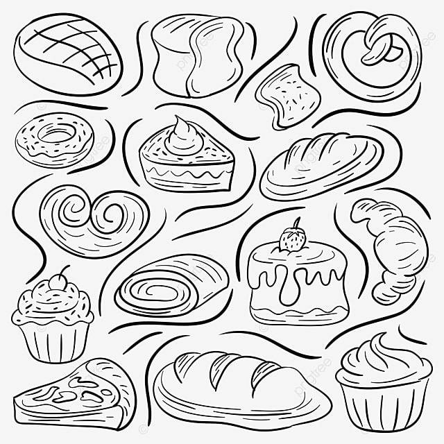 сладости торт и десерт каракули векторные иллюстрации модно с рисованной эскиз стиля PNG , десертный клипарт, Нарисованный от руки, печь PNG картинки и пнг рисунок для бесплатной загрузки