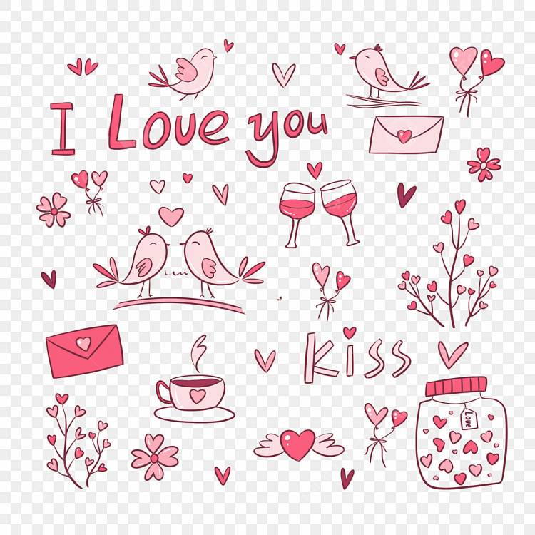розовая рука нарисованные Валентина любовь маленькие элементы набор иллюстрации PNG , День святого Валентина, любовь всем сердцем, розовый PNG картинки и пнг PSD рисунок для бесплатной загрузки