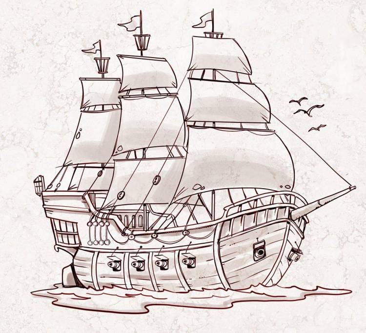 Поэтапное рисование военного корабля