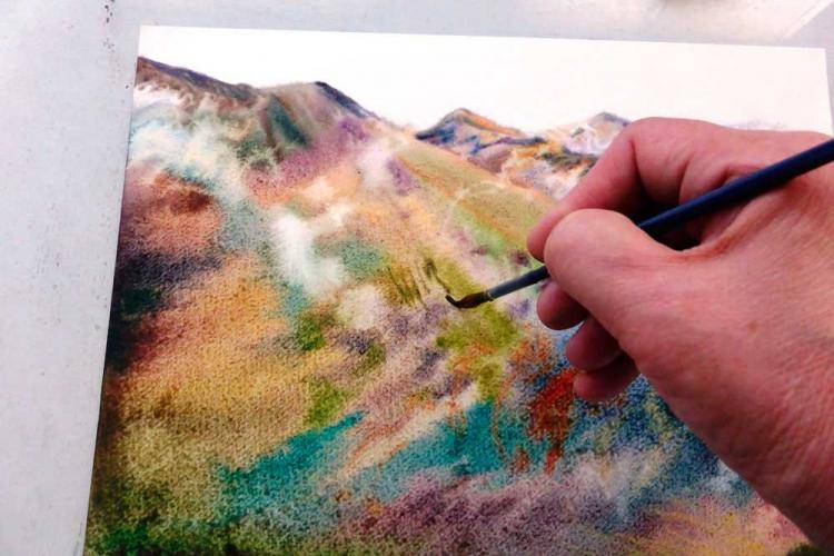 Как нарисовать горы акварелью