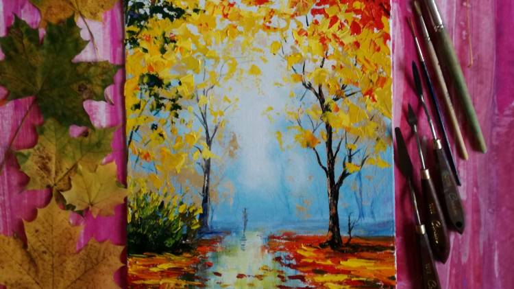 Полный пошаговый урок по живописи маслом «Осенний пейзаж»